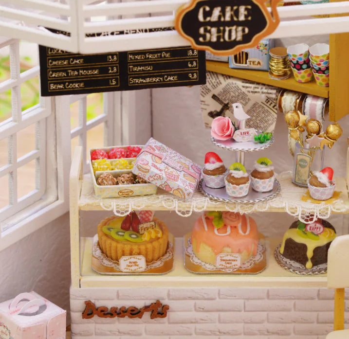 DIY Miniature Cake Shop Kit – “Kitten Diary: In the Mood for Love” with LED Lights and Whimsical Décor