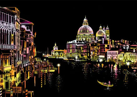 Canal City Night Scratch Art Kit – DIY Illuminated Waterfront Skyline Reveal on Premium White Cardboard (40.5×28.5 cm with Tools)