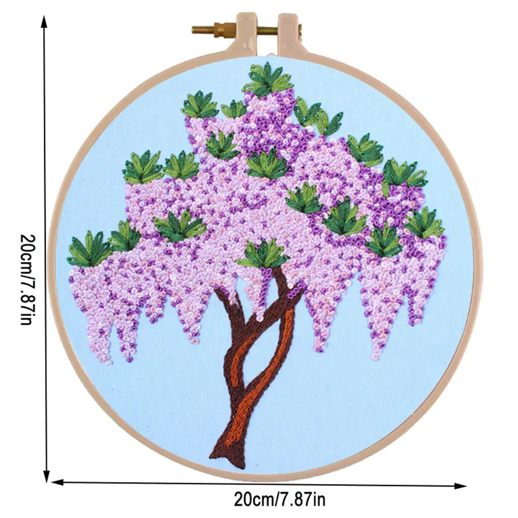 🌸 DIY Stamped Embroidery Starter Kit – Blossoming Tree Series (4 Nature-Inspired Designs)