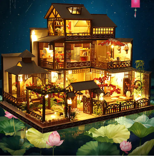 Ya Quan の Court – DIY Miniature Villa with LED, Music & Dust Cover | Handcrafted Japanese‑Chinese Fusion Retreat