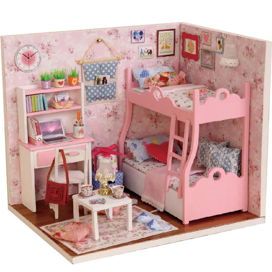 Pink Loft Dreams – DIY Miniature Bedroom Kit with Music & LED | Cozy Bunk Bed Scene for Adults & Teens