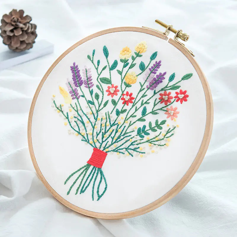 💐 Embroidery DIY Material Set – Floral Bouquet Collection (10 Expressive Styles)