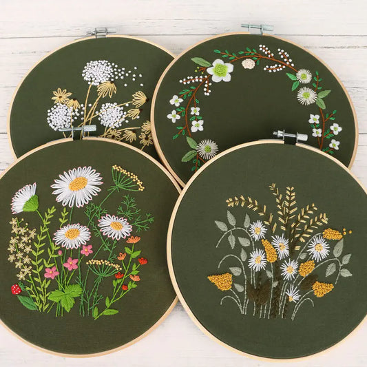🌼 Dandelion DIY Embroidery Art Kit – 4 Designs | With or Without Hoop