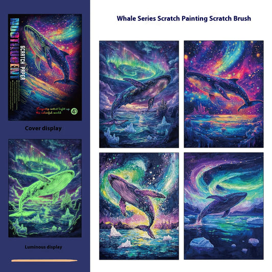 🐋 Whale Series – Luminous Scratch Art (315 × 214 mm)