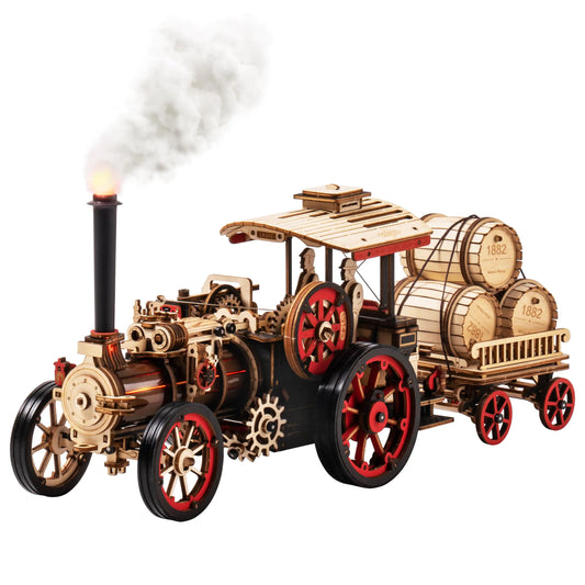 RoWood 1:28 Scale Steam Locomotive – 3D Wooden Mechanical Train Model Kit (469 Pieces, Functional Gears & Motion)