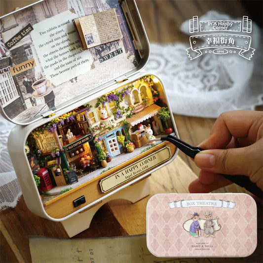 🌸🚂 Happy Steet Corner – Miniature Dollhouse in a Keepsake Tin | Handcrafted DIY Scene with LED & Storybook Charm