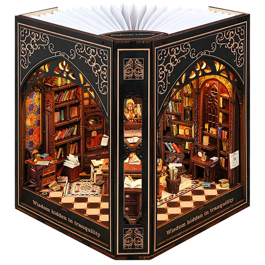 Classical Library DIY Book Nook Kit – Motion‑Sensor LED, Dual Power (USB‑C/AAA), 3‑in‑1 Nightlight, Bookend & Decorative Diorama