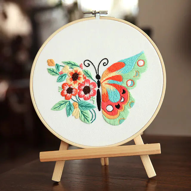 🦋 Butterfly DIY Art Embroidery Kit – 3 Floral Variants | Complete Beginner Set
