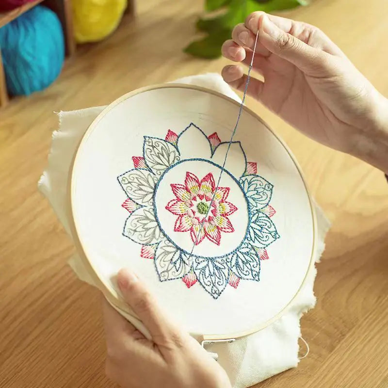 🌸 Lotus Flower DIY Embroidery Starter Kit – 4 Variants | No Hoop Included
