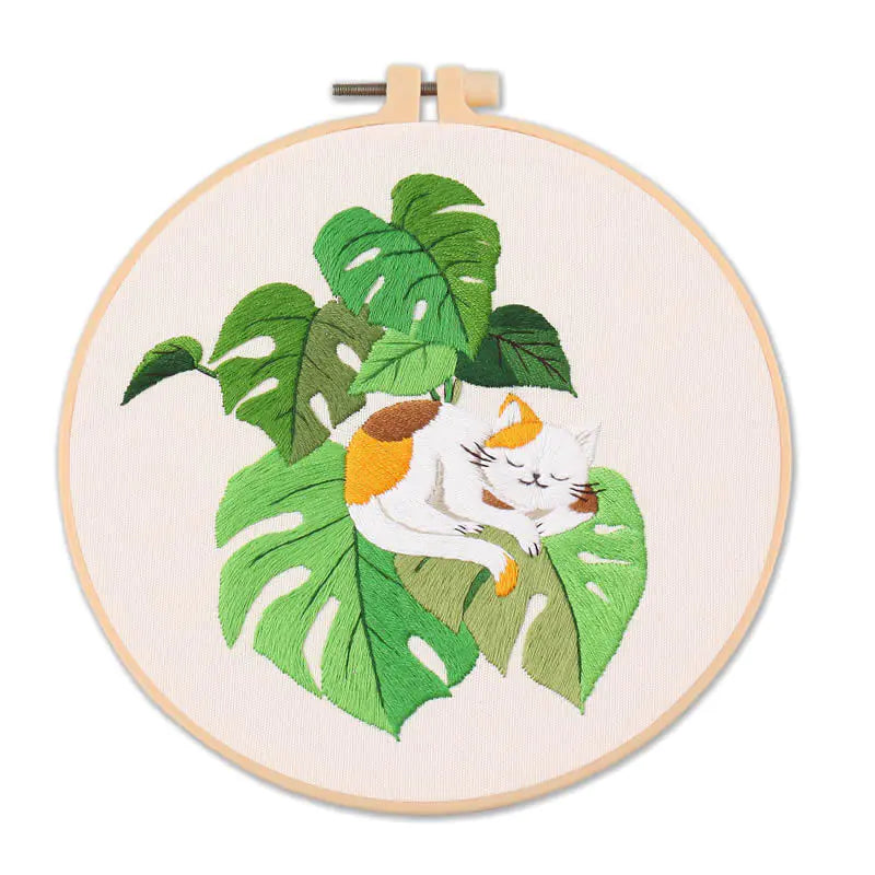 Naughty Cat Embroidery DIY Kit – Playful Cross‑Stitch Set with Frame (6 Charming Cat Designs)