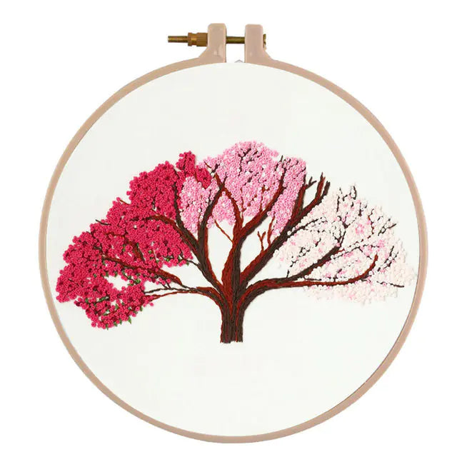 🌸 DIY Stamped Embroidery Starter Kit – Blossoming Tree Series (4 Nature-Inspired Designs)