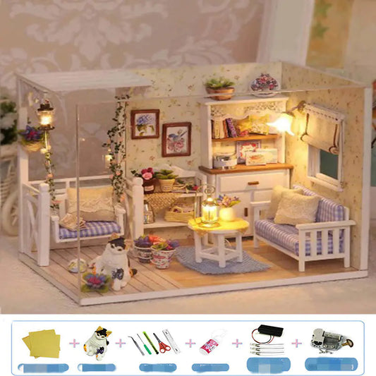 Sunlit Garden Nook – DIY Miniature Lounge Kit with LED | Handcrafted Cozy Cottage Décor for Adults & Teens